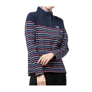 L.L. Bean Sz S Soft Cotton Rugby Henley Pullover Navy Pink Striped Casual Preppy